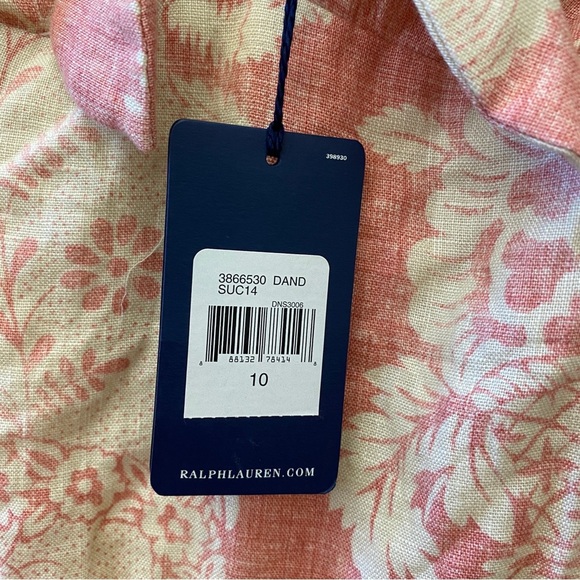 Ralph Lauren || Floral Linen Fit and Flare Dress Tie Front Keyhole Pink 10 NWT - Picture 3 of 7